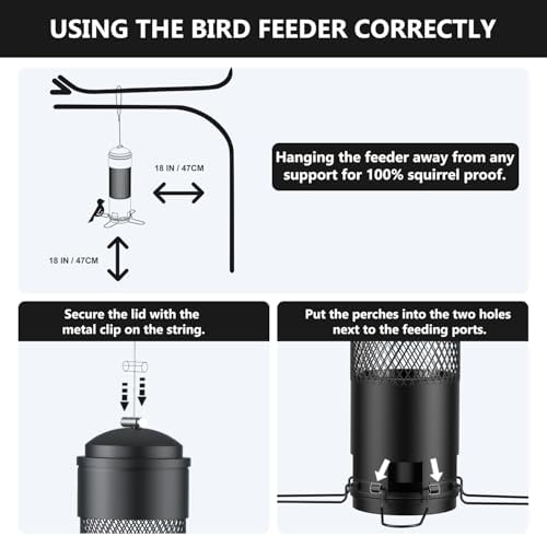 Bird Feeders for Outdoors Squirrel Proof with Weight-Activated Perches, Hanging Bird Feeder for Outside, Metal Feeder for Wild Cardinal, Finch, Blue Jay, Chickadee, 3LB Seed Capacity, Black