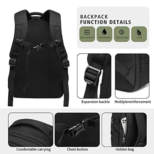 Wotony Military tactical backpack, backpack for men black tactical backpack small tactical backpack assault bag (Black, 18.5 inch)