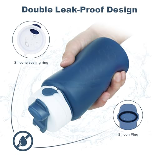 PLTCAT Collapsible Water Bottle, 19oz Foldable Water Bottle BPA Free Reusable Lightweight Leak-Proof Travel Silicone Water Bottle for Travel, Gym, Hiking, Office, Camping(Cream Green)