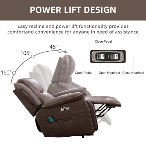 Phoenix Home Dual Motor Power Lift Chair for Elderly, Lift Chairs with Massage and Heat, Faux Leather Electric Chairs for Adults, Recliner Chair with USB, 2 Concealed Cup Holders, Smoke Gray