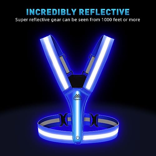 Topward LED Reflective Vest Safety Gear, Light Up Vest for Night Walking Cycling, High Visibility Running Vest with Reflective Strips, USB Rechargeable with Adjustable Waist/Shoulder