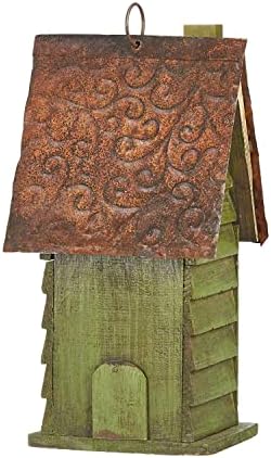 Glitzhome 12" H Green Hanging Distressed Solid Wood Garden Bird House Decoratvie Birdhouse