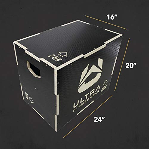 Ultra Fitness Gear Plyo Box - Anti-Slip Wood 3-in-1 Plyometric Jump Box for Training - Squat, Step Up, Box Jumps & More - Workout Box Size 24/20/16 (Large) - Home Gym Exercise Equipment