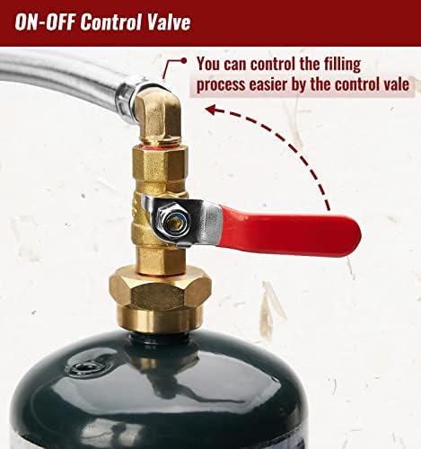 3 Feet Propane Refill Adapter Hose with Gauge and ON/Off Control Valve, Stainless Steel Extension Propane Refill Hose, Fill 1 Pound Bottles from 20lb Tank