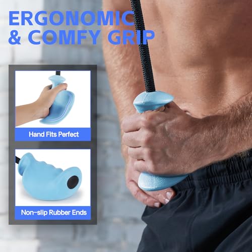 HXD-ERGO Single Tricep Rope Set of 2, Tricep Pull down Rope with Ergonomic Grip for Cable Machine - Single Arm Tricep Pull Down Cable attachment for Rope Cable Curl, Overhead Triceps Extension (Blue)