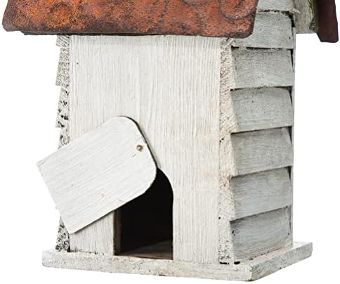 Glitzhome 12" H Washed White Distressed Solid Wood Cottage Birdhouse Hanging Bird House for Outdoors