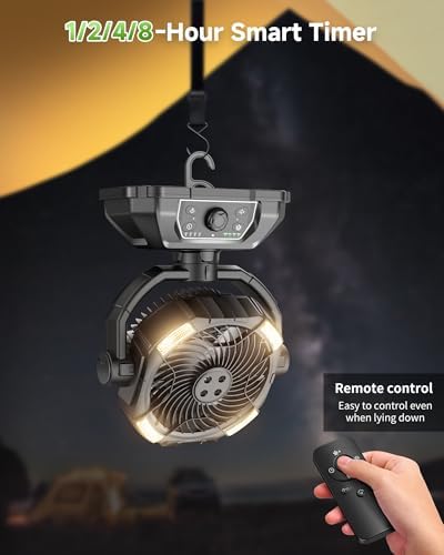 Misting fan with 7L bucket 90°Oscillating ,4 Spray Mister 25000mAh Rechargeable Camping fan with Remote Control Stepless Speed and Timer for Patios/Camping,Waterproof Design Outdoor Fans (Black)