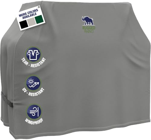 RUGGED RHINO Heavy Duty Grill Cover for Outdoor Grills, All Season Three Layer Waterproof Covers, UV Resistant, Windproof, Secure Buckle Closure, Grilling, Griddle, Outside Storage, 58x24x48, Gray