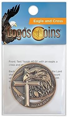 Antique Gold-Color Plated American Bald Eagle and Cross Christian Challenge Coin - Pack of 10 Bulk - Inspiring Strength and Faith - Great Gift for Men, Women, Boys, and Girls