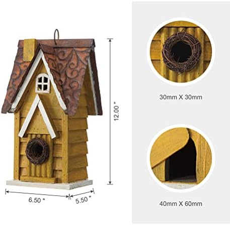 Glitzhome 12" H Yellow Distressed Solid Wood Cottage Birdhouse Hanging Bird House for Outdoors