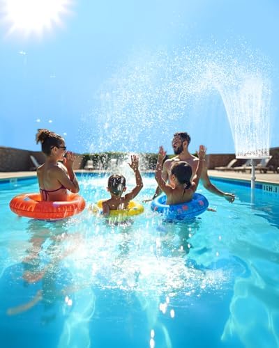 (2025 Upgraded) Above Ground Pool Fountain with Lights, 16''-27'' Adjustable Height, RF Remote APP Control Pool Fountains for Above Ground Pools, Solar Powered LED Lights Pool Sprinkler Fountain, Gray