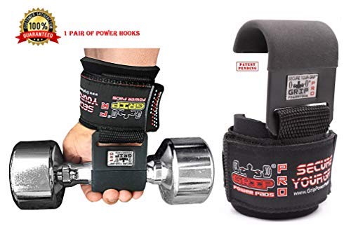 Heavy Duty PRO Metal Lifting Steel Hooks Power WeightLifting Set of 2 Premium Thick Padded Workout Hook Gloves (MEN-Wrist Size Large, REVERSED Hooks)