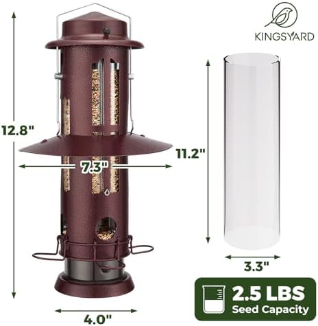Kingsyard Squirrel Proof Bird Feeder with Removable Base, All Metal, Tube Bird Feeders for Outdoors Hanging, Easy to Clean & Refill, Antique Copper