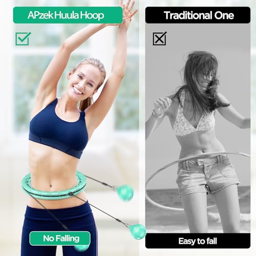 APzek 32 Knots Weighted Exercise Hoop Detachable & Adjustable for All People, No Falling Plus Size Smart Huula Hoop, 2 in 1 Abdomen Fitness Massage with Spinning Ball - Green