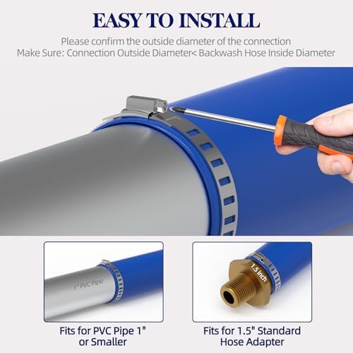 1 1/2 IN x 100 FT Pool Backwash Hose, Heavy-Duty PVC Lay Flat Hose, Weatherproof Burst Resistant, Pool Drain Hose for Water Transfer, Sump Pump, Pool Drain, with 2 Clamps