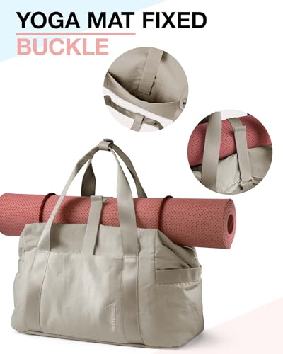 BAGSMART BAGSMART Gym Bag for Women, Carry on Weekender Overnight Bag, Travel Duffel Bags with Trolley Sleeve, Personal Item Travel Bag Tote Bag Workout Dance Bag, Beige-34L