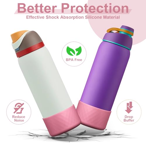 Alwenid 2PCS Silicone Water Bottle Boot for Owala 40 Oz, Anti-Slip Protective Sleeve Bottom Bumper Protector for FreeSip, Twist, and Flip Stainless Steel Water Bottles (Rose)