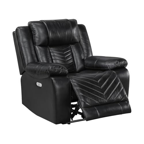 Lexicon Power Recliner Chair, Faux Leather Upholstered Home Theater Seating with LED Lighting, USB Charging Ports, Single Wall Hugger Reclining Chair for Living Room/Bedroom Easy Assembly, Black