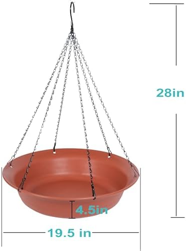 Hanging Bird Bath, Hanging Bird Water Feeder for Outdoors, Feeder Bowl, 1 Pack Birdbath Tray Accessories for Outside, Plastic Birdbaths Tray for Garden Patio Decoration (20", Terra Cotta)
