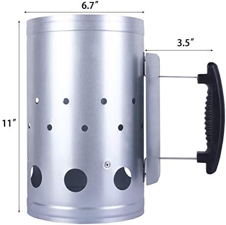 Eau Large Charcoal Chimney Starter, 11x7 Inch Chimney Starter with Set Fireplace Accessories for BBQ Charcoal Grill Briquette Coal Fire Starter Chimney, Quick Rapid Fire Briquette Charcoal Starter