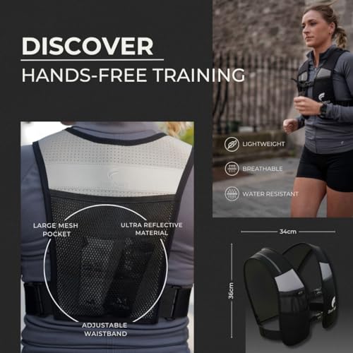SWIFTVEST Running Phone Holder Vest with 500ml/17oz Running Water Bottle | Waterproof Pouch | Reflective Hydration Vest | Adjustable | Lightweight | 6 Pockets for Running Accessories - Men & Women