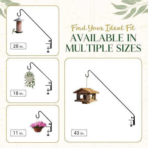 Idzo Deck Bird Feeder Hanger for Railing, 28inch Deck Hook for Bird Feeder Pole, Durable 3 Layers Powder Coated & Sturdy 1 Piece Solid Steel Construction for Hanging Decorations, 2 Pack