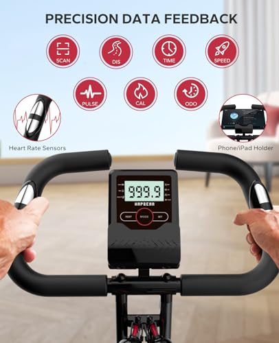 HAPBEAR Folding Exercise Bike Magnetic Foldable Stationary Bike, 3 in 1 Mode Indoor Upright Fitness Workout X-Bike with 8-Level Resistance and Arm Resistance Band, Pulse Sensor,LCD Monitor Black