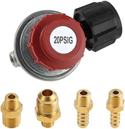 0-20 PSI Adjustable High Pressure Propane Regulator Valve Kit, QCC1/Type1 Regulator Valve Kit with 1/8" NPT Male to 1/4" & 3/8" Male Flare Fitting, 1/4" & 5/16" Hose Barb Connector