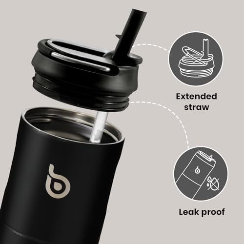 BOTTLE BOTTLE Insulated Water Bottle 24oz with Straw Lid and Handle for Sports Travel Gym Stainless Steel Water Bottles Double-Wall Vacuum Metal Thermos Bottles Leak Proof BPA-Free (Peak Gray)