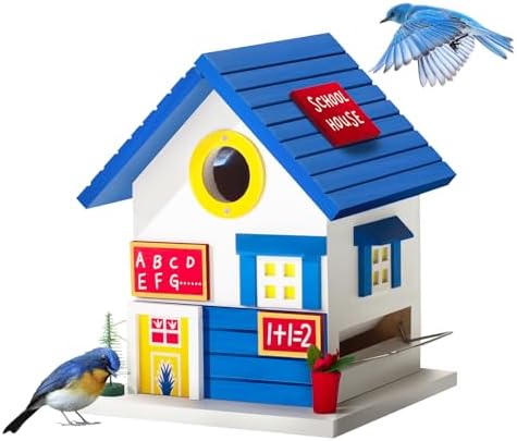 2IN1 Bluebird House+Bird Feeder - Bird House Clearance for Outside - Stainless Steel Perch Hinges - Removable Protector - Bluebirds, Sparrows, Chickadees Bird House for Outside on Pole Post