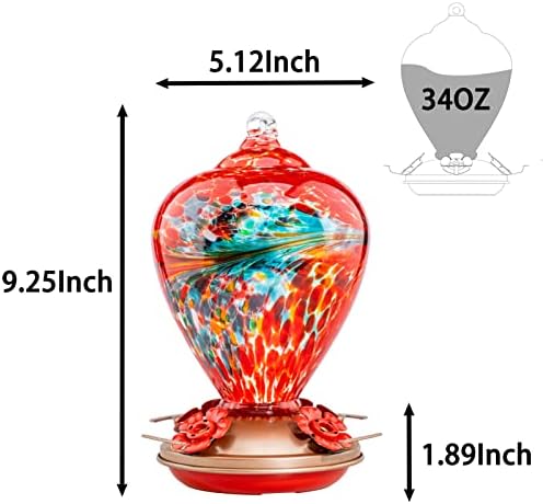 Muse Garden Hummingbird Feeders for Outdoors Hanging, Blown Glass Hummingbird Feeder Gifts for Mom, Garden Decor for Outside, Unique Gifts Idea for Women, 34OZ,Phoenix Flying
