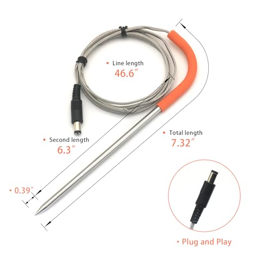 2-Pack Temperature Meat Probe Replacement for Rec tec Wood Grill, Comes with 2 Pack Probe Grommet, Recteq Grill Accessories,with Temperature Probe Clip