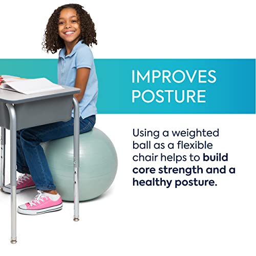 Bouncyband Medium Balance Ball, Dark Blue – Create Flexible Seating to Improve Focus in The School, Office, or Home with This No-Roll Weighted Ball – 21.6” (55cm) Ball for People Between 5’-5’6 Tall