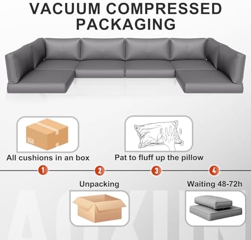 Aoxun Outdoor Replacement Cushions for Patio Furniture, Deep Seat Outdoor Cushions for 6-Seat Wicker Sectional, 14-Piece Water-Repellent Cushion for L-Shape Couch