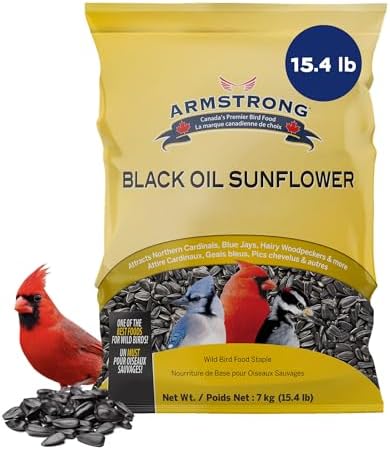 Armstrong Wild Bird Food Black Oil Sunflower Bird Seed, 15.4 Pounds - for Northern Cardinals, Blue Jays and Hairy Woodpeckers - Ideal for Outside Feeders