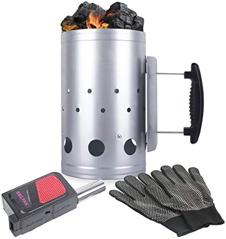 Eau Large Charcoal Chimney Starter, 11x7 Inch Chimney Starter with Set Fireplace Accessories for BBQ Charcoal Grill Briquette Coal Fire Starter Chimney, Quick Rapid Fire Briquette Charcoal Starter