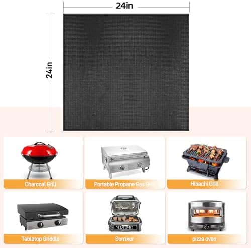 24x24in Heat Resistant Grill Mats for Outdoor Tabletop Grill to Protect Your Prep Grill Table, Heat Resistant Mats for Countertop, Fireproof & Water Proof & Oil Proof Tabletop Fire Pit Mat-Black-1mm