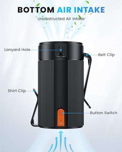 Portable Fan, Personal Rechargeable Mini Waist Fan, 3000 mAh Battery Operated, Max 24H Working Time, 4 Speeds Clip Belt fan for Outdoor, Indoor, Jobsite, Traveling, Gifts for Men - Black