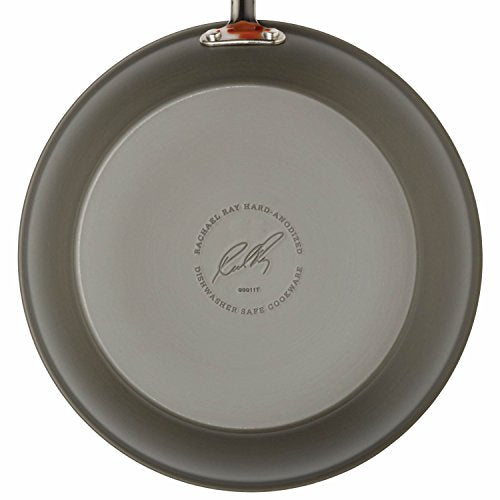 Rachael Ray Brights Hard-Anodized Aluminum Nonstick Cookware Set with Glass Lids, 10-Piece Pot and Pan Set, Gray with Orange Handles