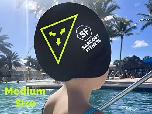 Sargoby Fitness Kids Swim Cap for Braids and Dreadlocks Including Long Hair Locs Extra Large Swim Cap for Kids Children Swim Cap for Braids Child's Dreads Swim Cap Kids Shower Cap (Small, Black)