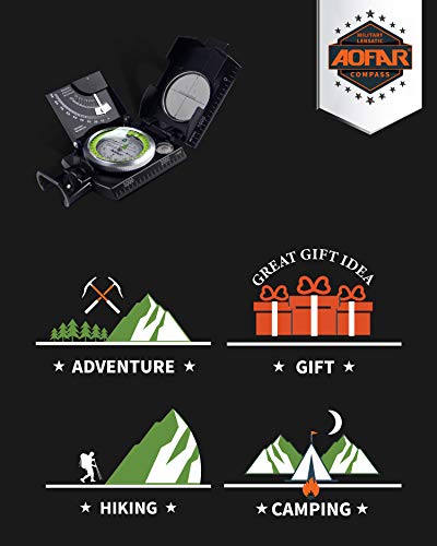 AOFAR Military Compass AF-4074 Black or Hiking,Lensatic Sighting Waterproof,Durable,Inclinometer for Camping,Boy Scount,Geology Activities Boating