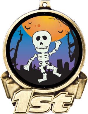 Skeleton First Place Medal, 3" Gold Halloween Skeleton Trophy Medal Award 5 Pack Prime