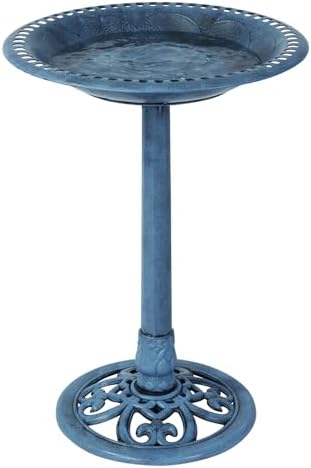 Backyard Expressions Outdoor Garden Bird Bath - Blue - Weather Resistant Polyresin - 27 Inch