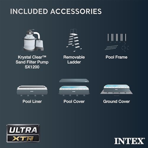 Intex 18' x 9' x 52" Ultra XTR Rectangular Frame Swimming Pool Set with Pump - Above Ground Backyard Large Rectangle Pool with 45-Inch Deep Water