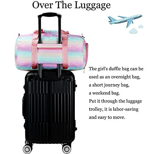 Octsky Sports Gym Bag Teens Dance Bag Gymnastics Bag Carry On Weekender Bag with Shoe Compartment (Butterfly Pink)
