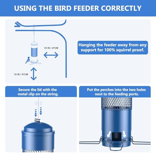 Bird Feeders for Outdoors Squirrel Proof with Weight-Activated Perches, Hanging Bird Feeder for Outside, Metal Feeder for Wild Cardinal, Finch, Blue Jay, Chickadee, 3LB Seed Capacity, Blue
