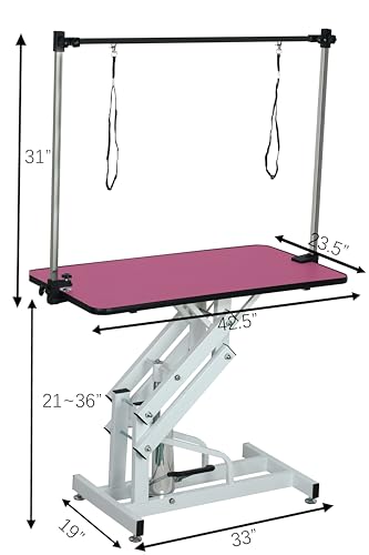 TREATLIFE HOME Pet Grooming with Adjustable Hydraulic Table, Secure Clamp-on Arm, Easy Cleaning Surface, Non-Slip Design, Pink