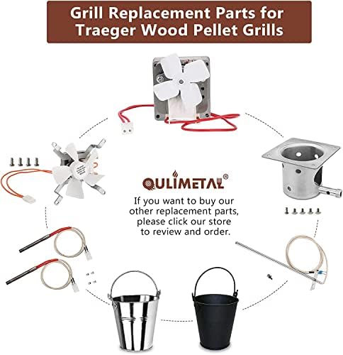 QuliMetal 304 Stainless Steel Fire Burn Pot and Hot Rod Ignitor Kit Replacement Parts for Traeger and Pit Boss Pellet Grill Burner, Fire Pot Accessories with Ash Remover, Screws and Fuse