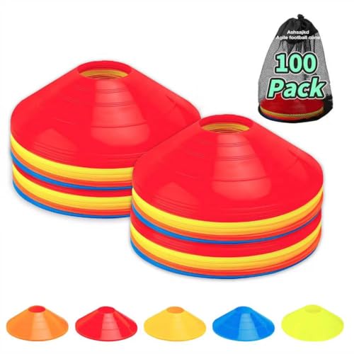Ashsajkd Agility Soccer Cones(Set of 100)- Sports Soccer Cones with Carry Bag & Strap,Disc Sports Cone Equipment Used for Football, Basketball,Coaching-Agility Sports Cones for Indoor &Outdoor Games