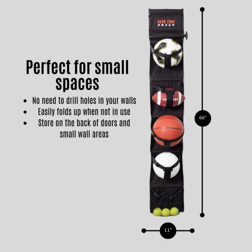 Gear Zone Hanging Sports Equipment Organizer | Multi-Purpose | Garage Sports Ball Storage | For Basketball Football Volleyball Tennis Soccer Biking | Toy Storage | Includes Hook & Pump